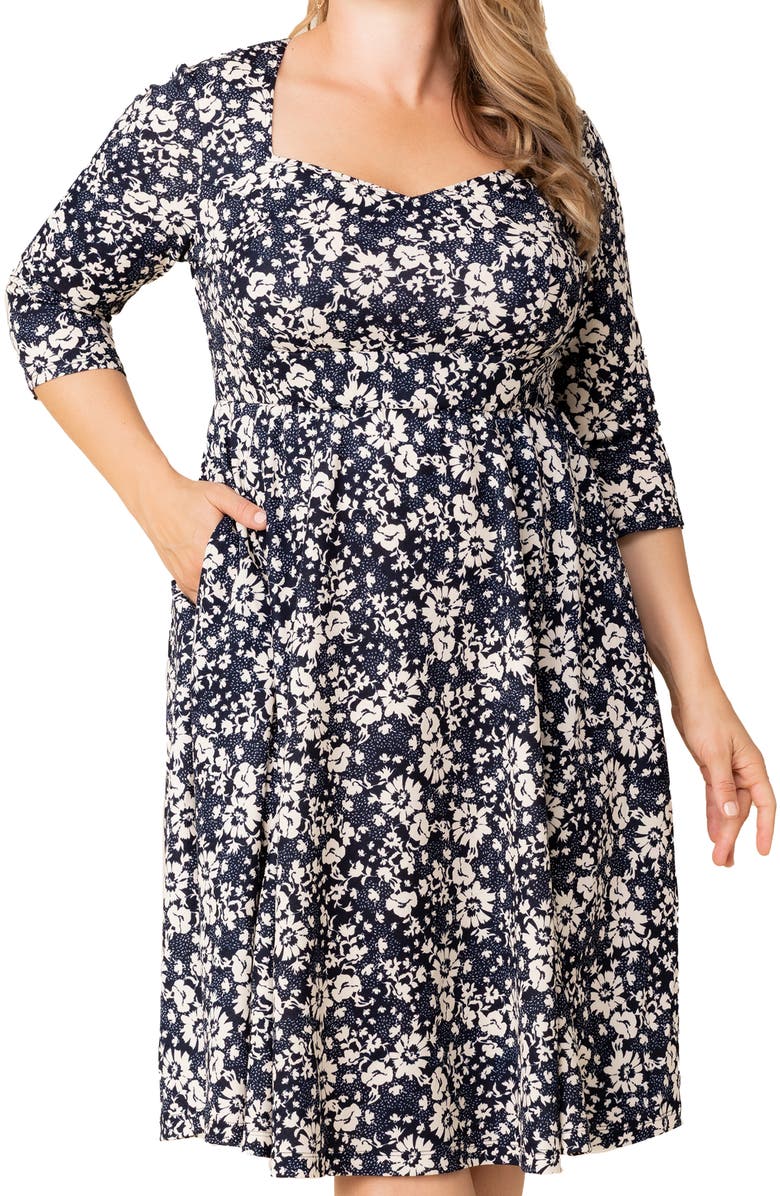 Kiyonna Royal Sweetheart Dress, Alternate, color, Aegean Blue Florals