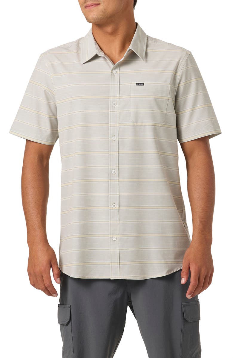 O'Neill Relaxed Fit Short Sleeve Performance Slub Button-Up Shirt, Main, color, Light Khaki