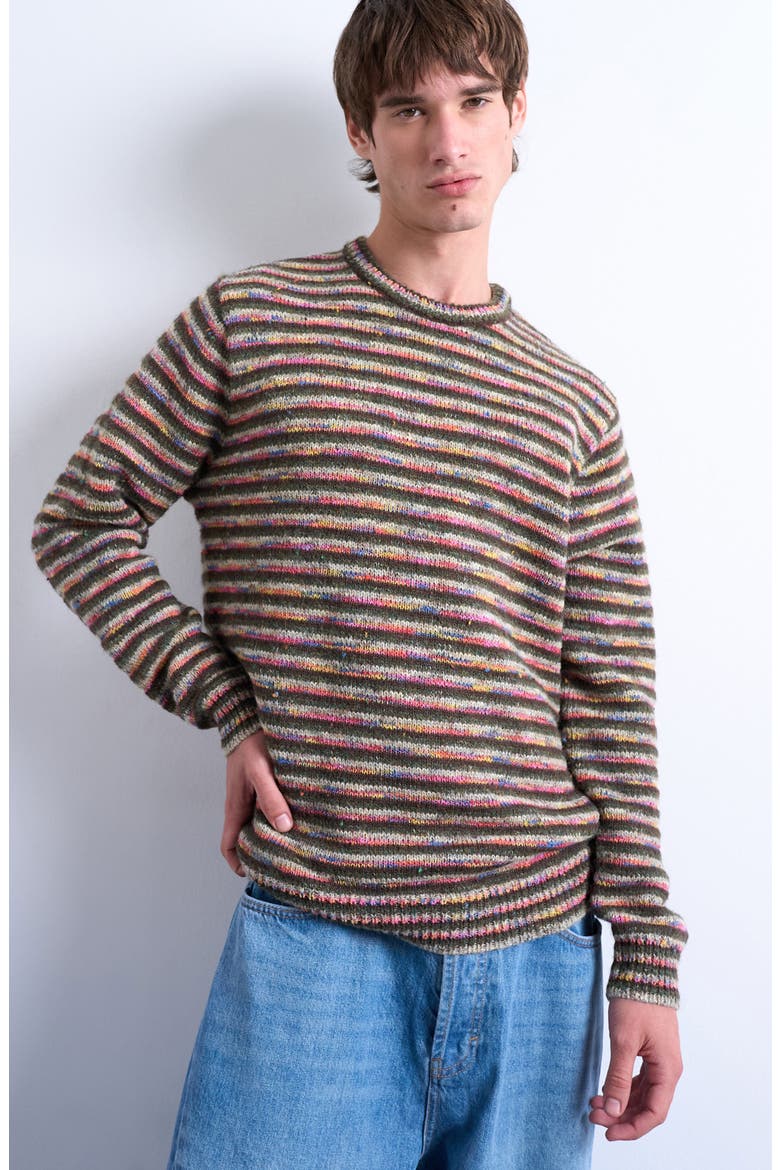 Twist Stripe Sweater, Main, color, KHAKI GREEN MULTI
