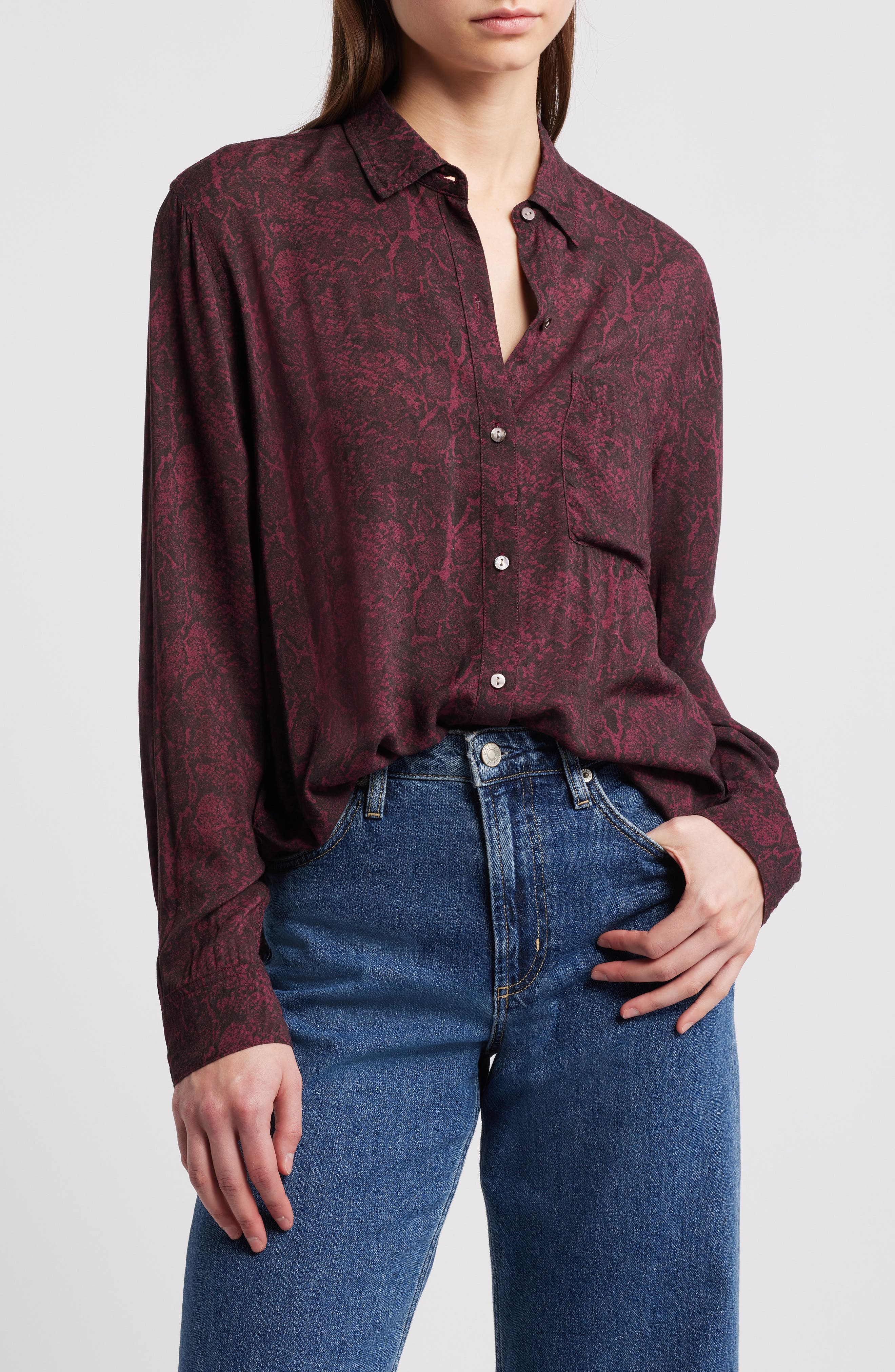 Rails Josephine Snakeskin Print Button-Up Shirt