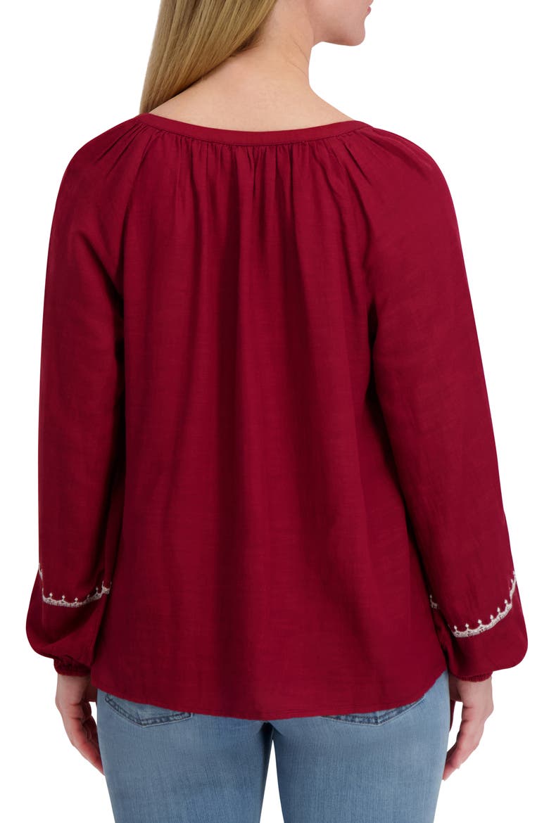 Embroidered Long Sleeve Cotton Blend Top, Alternate, color, BURGUNDY