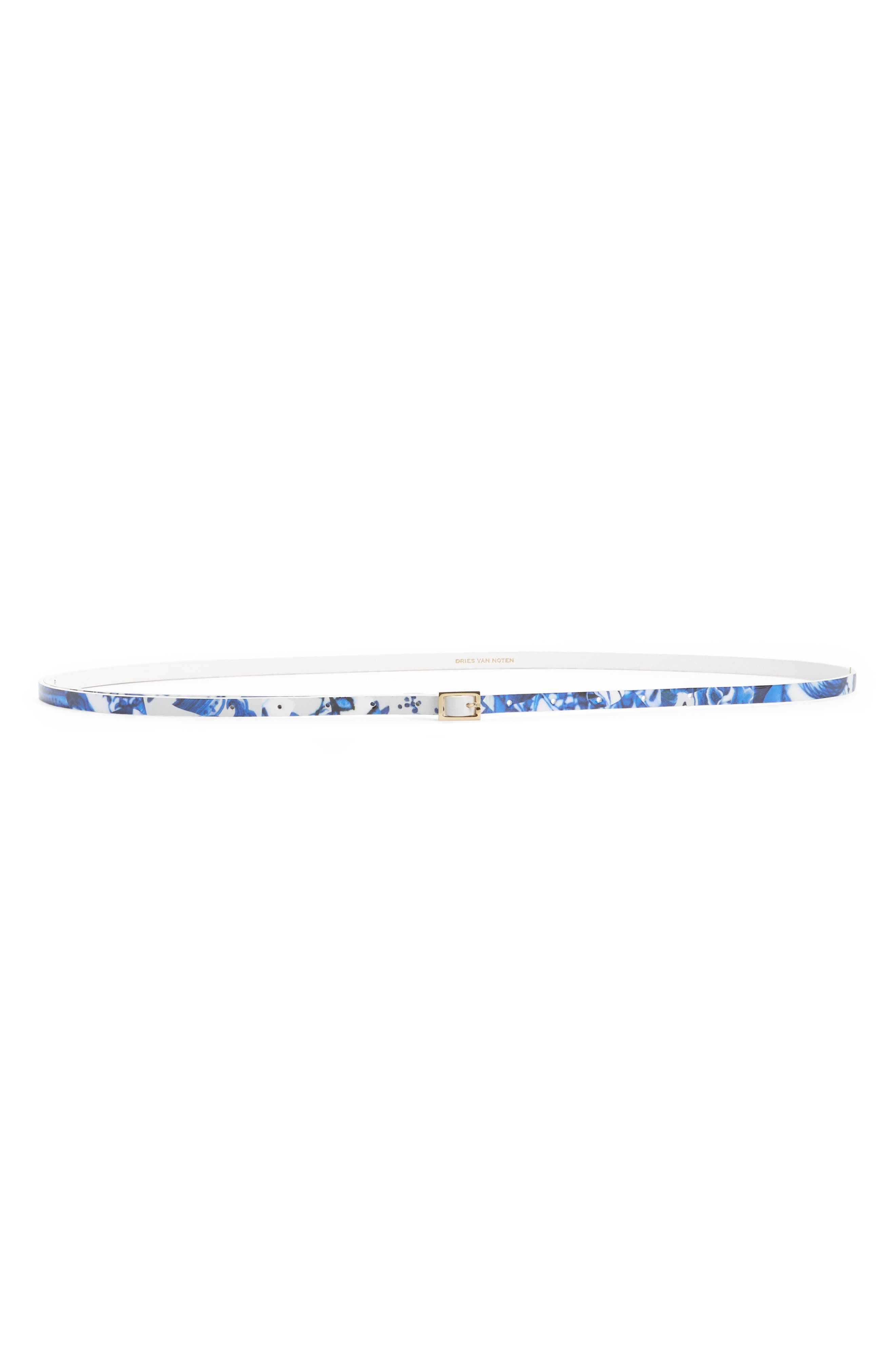 Dries Van Noten Porcelain Print Skinny Leather Belt