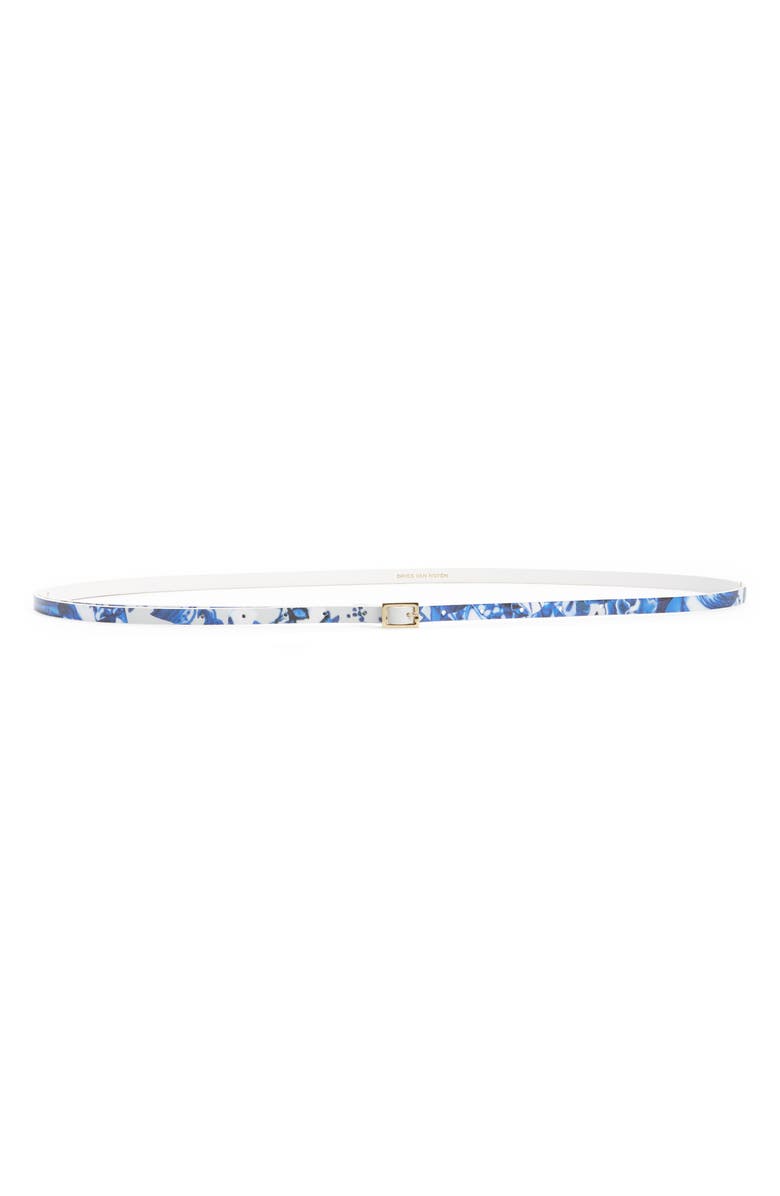 Dries Van Noten Porcelain Print Skinny Leather Belt, Main, color, 514 Light Blue