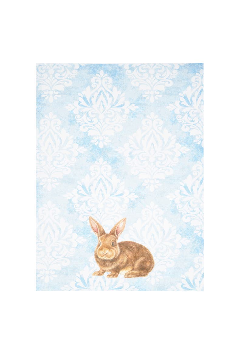 Damask Blue Easter Bunny Rabbit Cotton Kitchen Dishtowel, Alternate, color, Blue