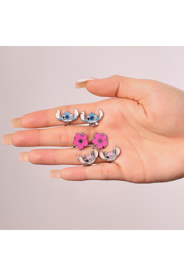 Clip-On 3 Piece Earring Set, Alternate, color, Pink, blue