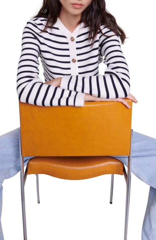 Maje Gestreifter Cardigan In Navy/ecru