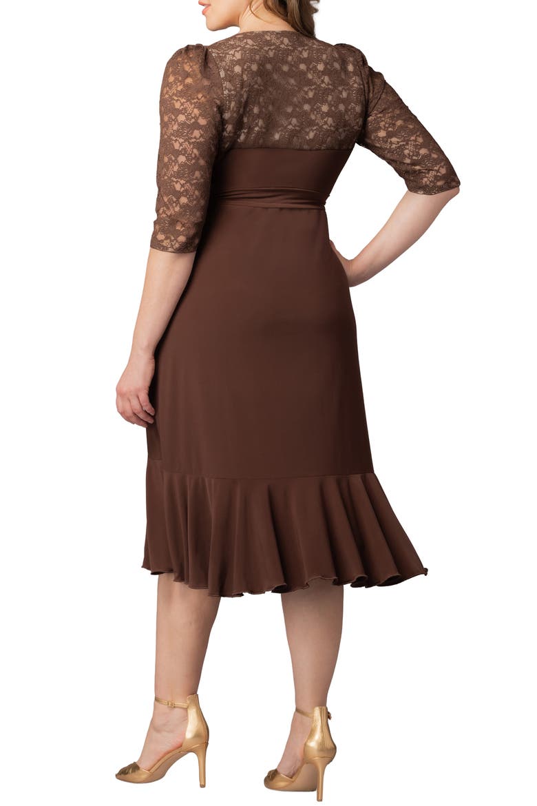 Lavish Lace Midi Wrap Dress, Alternate, color, CHOCOLATE