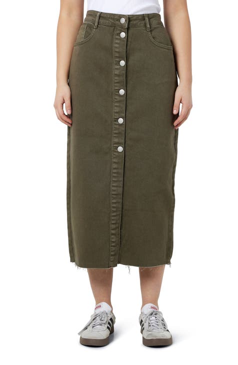 Sira High Waist Stretch Denim Midi Skirt