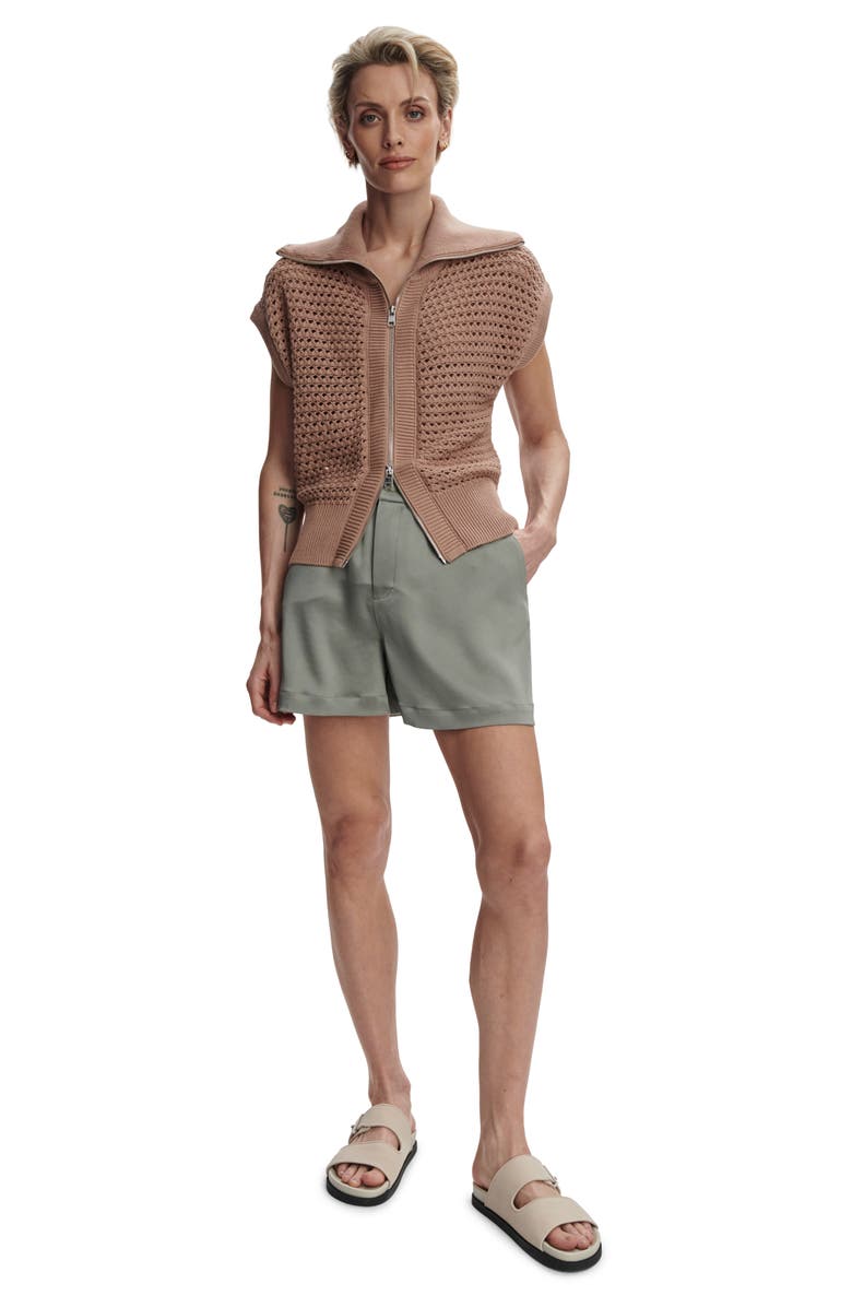 Varley Liliana Open Stitch Short Sleeve Zip-Up Cardigan, Alternate, color, Chanterelle