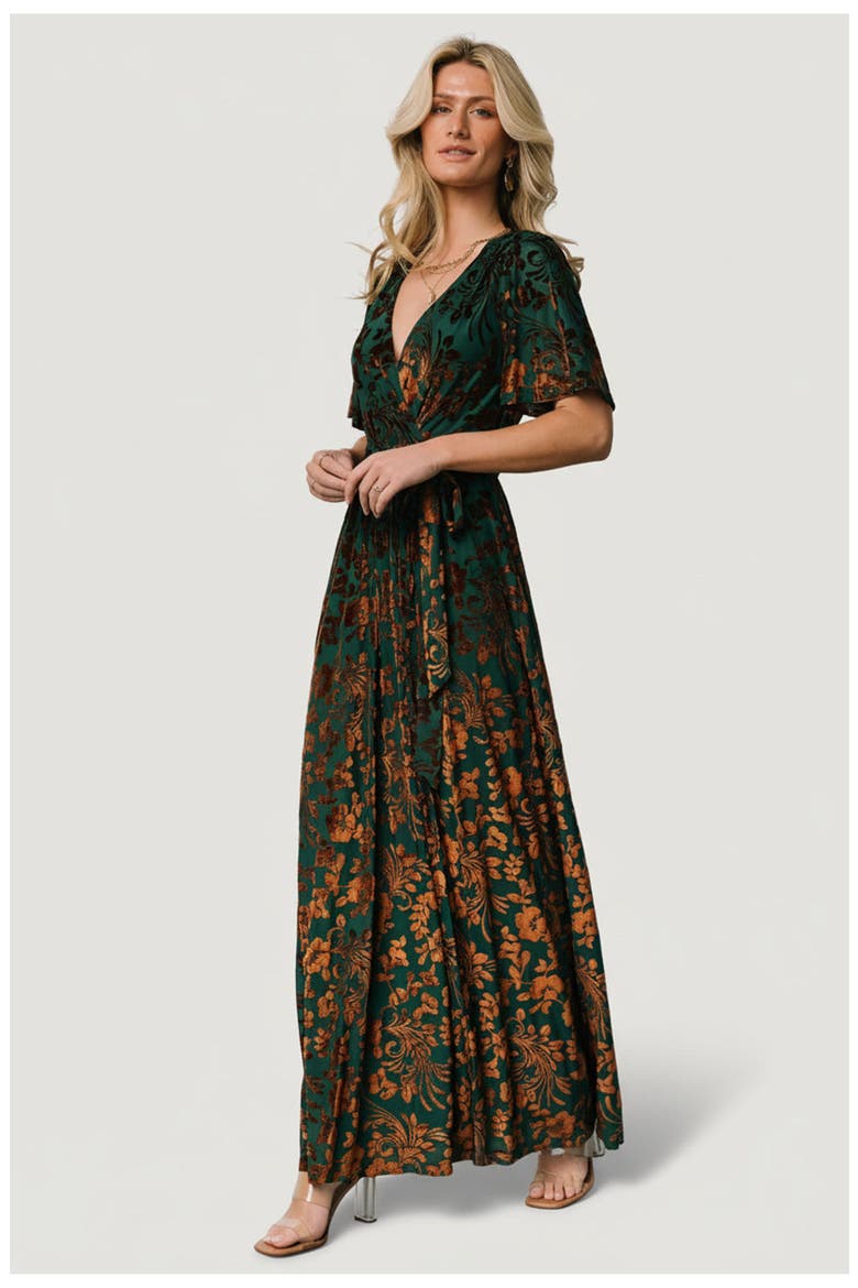 Uma Velvet Maxi Dress, Alternate, color, Bronze + Jade