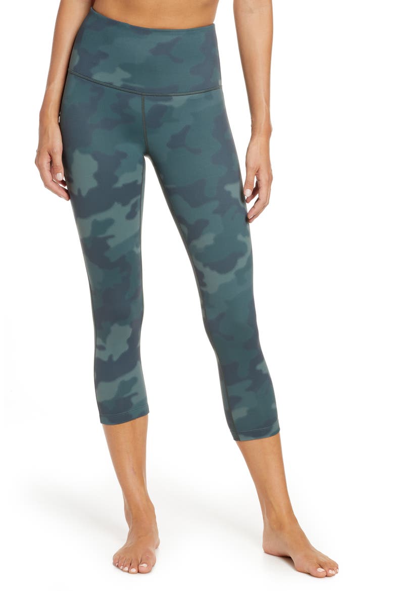 Live In High Waist Crop Leggings, Main, color, GREEN PONDEROSA CAMO BLUR