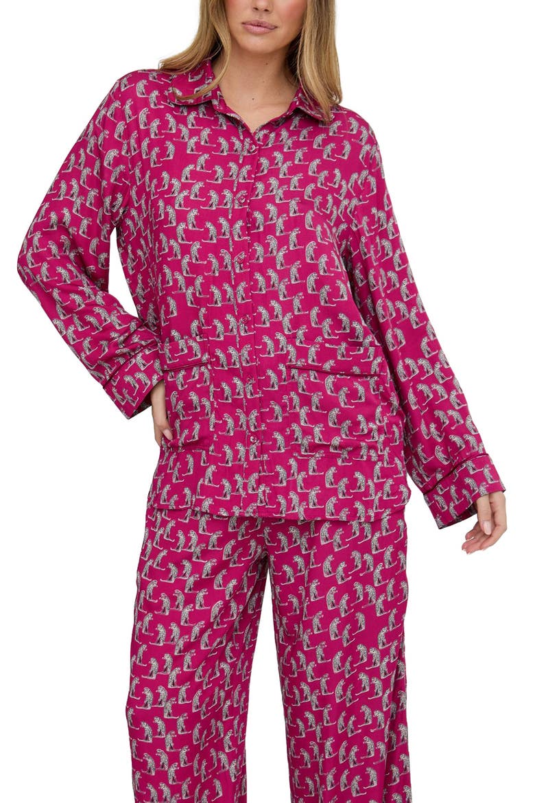 Evie Long Sleeve Print Pajama Set, Alternate, color, Magenta