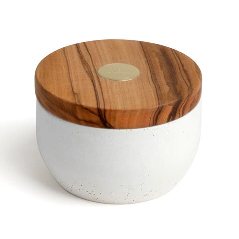 France Olive Wood & Concrete Salt Keeper Box