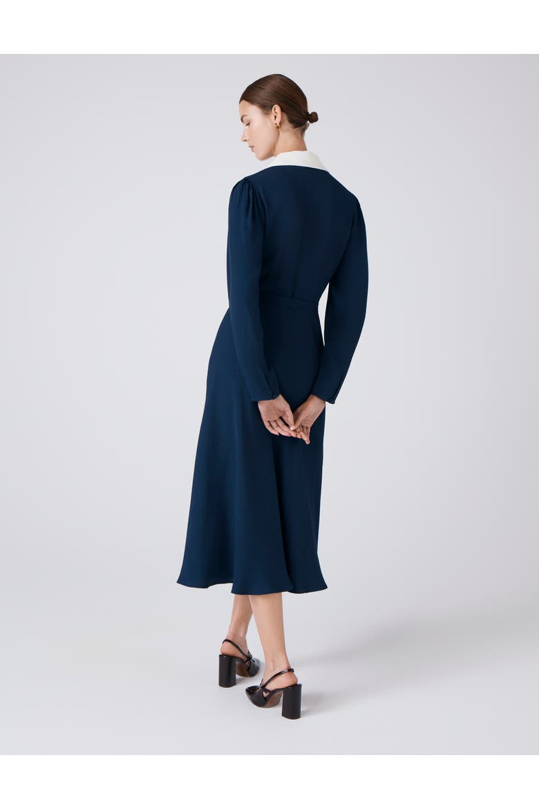 Lillian Crepe Collared Neck Midi Dress, Alternate, color, Navy
