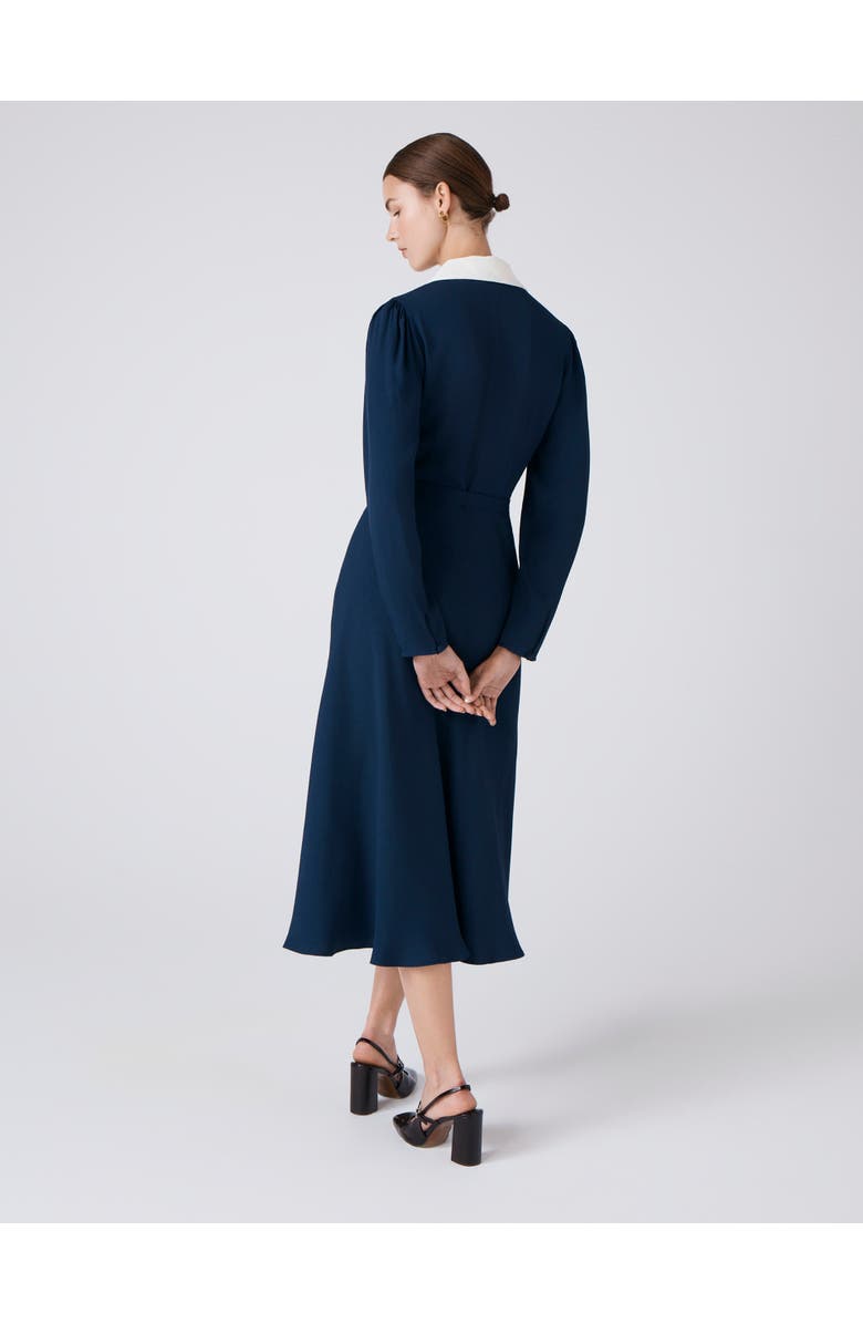 Ghost London Lillian Crepe Collared Neck Midi Dress, Alternate, color, Navy