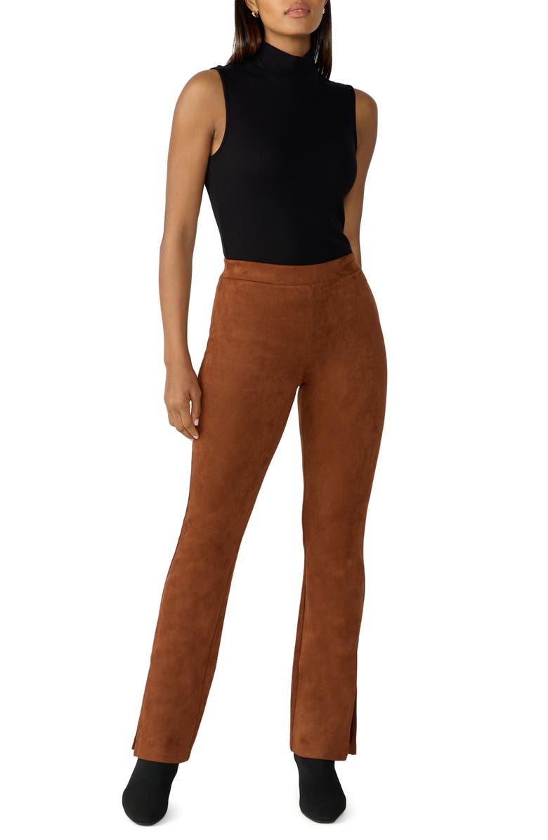 Sanctuary Abbey Slit Hem Faux Suede Pants, Alternate, color, Caramel Ca