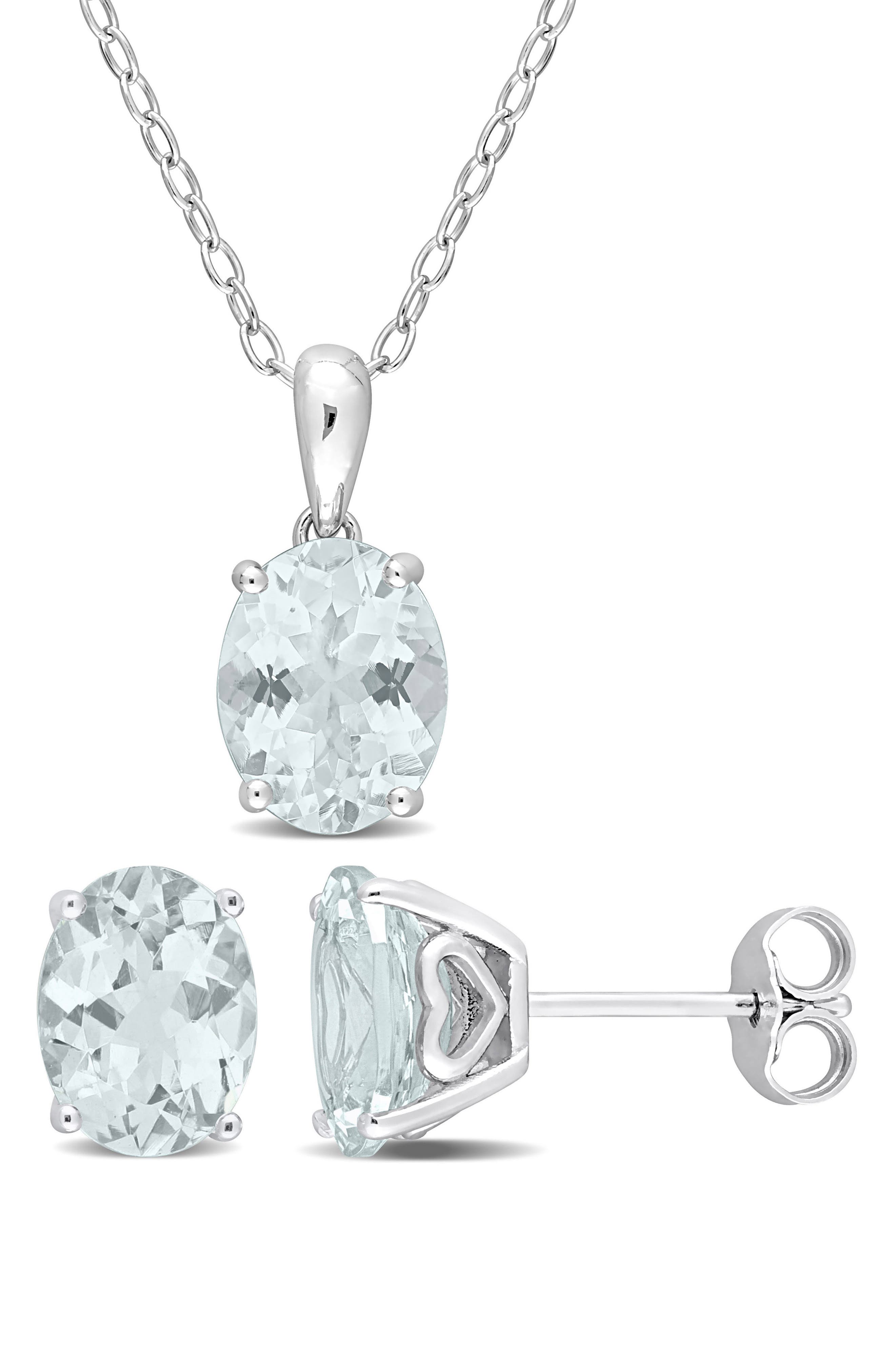 DELMAR Aquamarine Earrings & Necklace Set