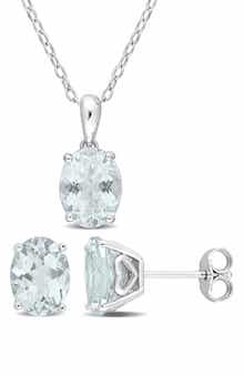 DELMAR Aquamarine Earrings & Necklace Set