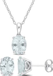 DELMAR Aquamarine Earrings & Necklace Set