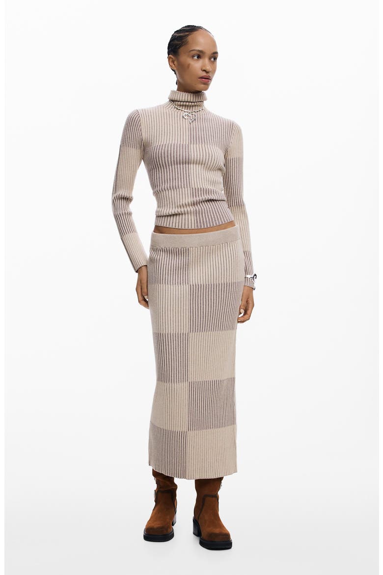 Rib Midi Skirt, Alternate, color, BROWN