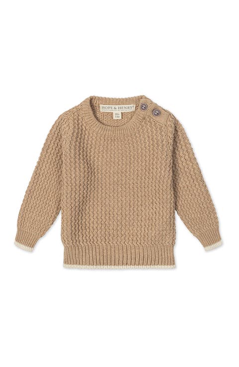 Kids' Organic Long Sleeve Crewneck Sweater with Buttons (Little Kid and Big Kid)