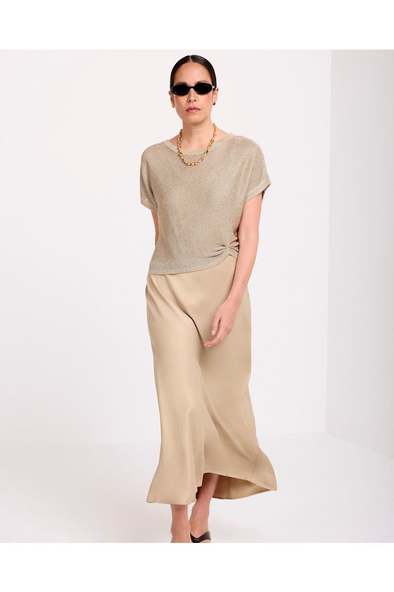 Woven Mix Metallic Dress, Alternate, color, Gold