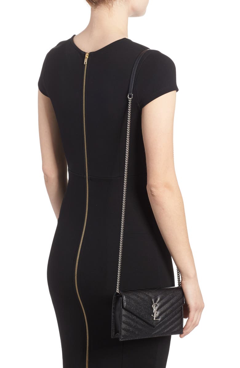 Saint Laurent Monogramme Calfskin Leather Wallet on a Chain, Alternate, color, 