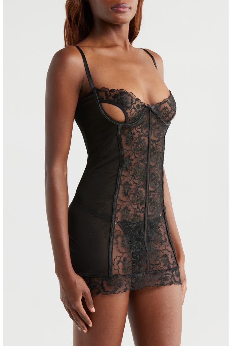 Underwire Chemise & G-String Set, Alternate, color, BLACK