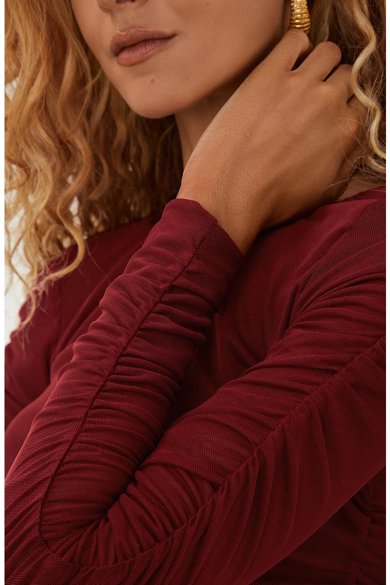 Mira Long Sleeve Cover-Up Top, Alternate, color, RED