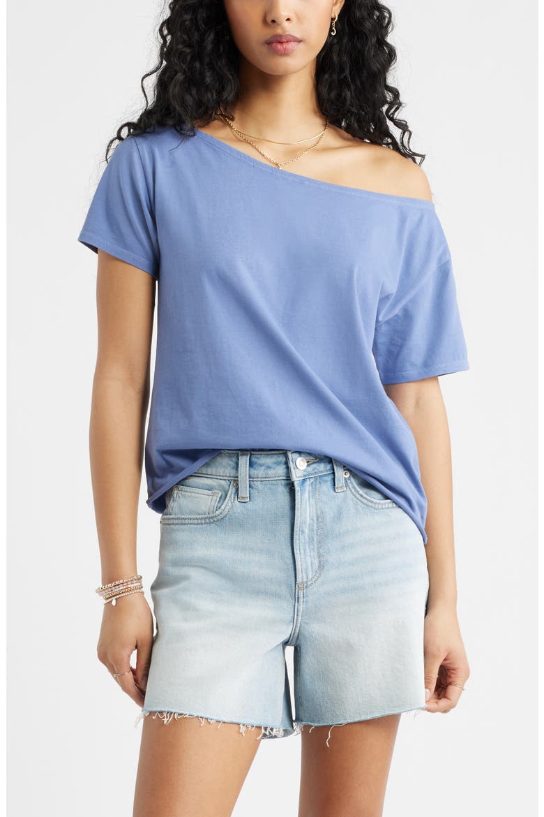 Relaxed Fit Boat Neck Cotton T-Shirt, Main, color, BLUE FROST