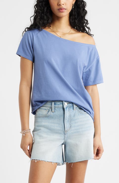 Relaxed Fit Boat Neck Cotton T-Shirt