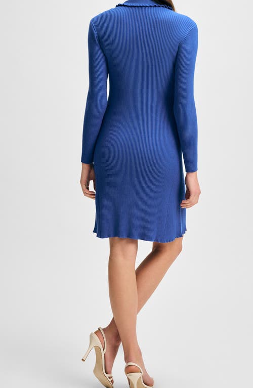Isaac Mizrahi New York Ruffle Collar Long Sleeve Knit Dress In French Blue
