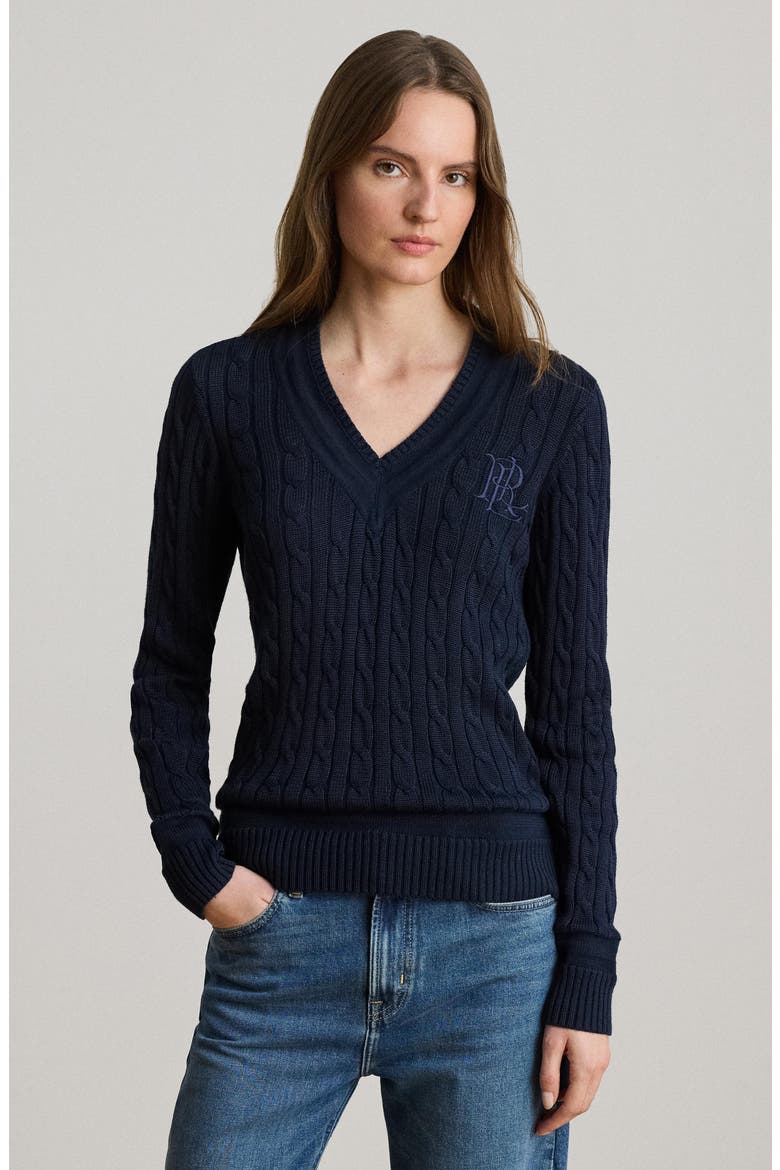 Bright Cable Knit Sweater, Alternate, color, LAUREN NAVY BLUE
