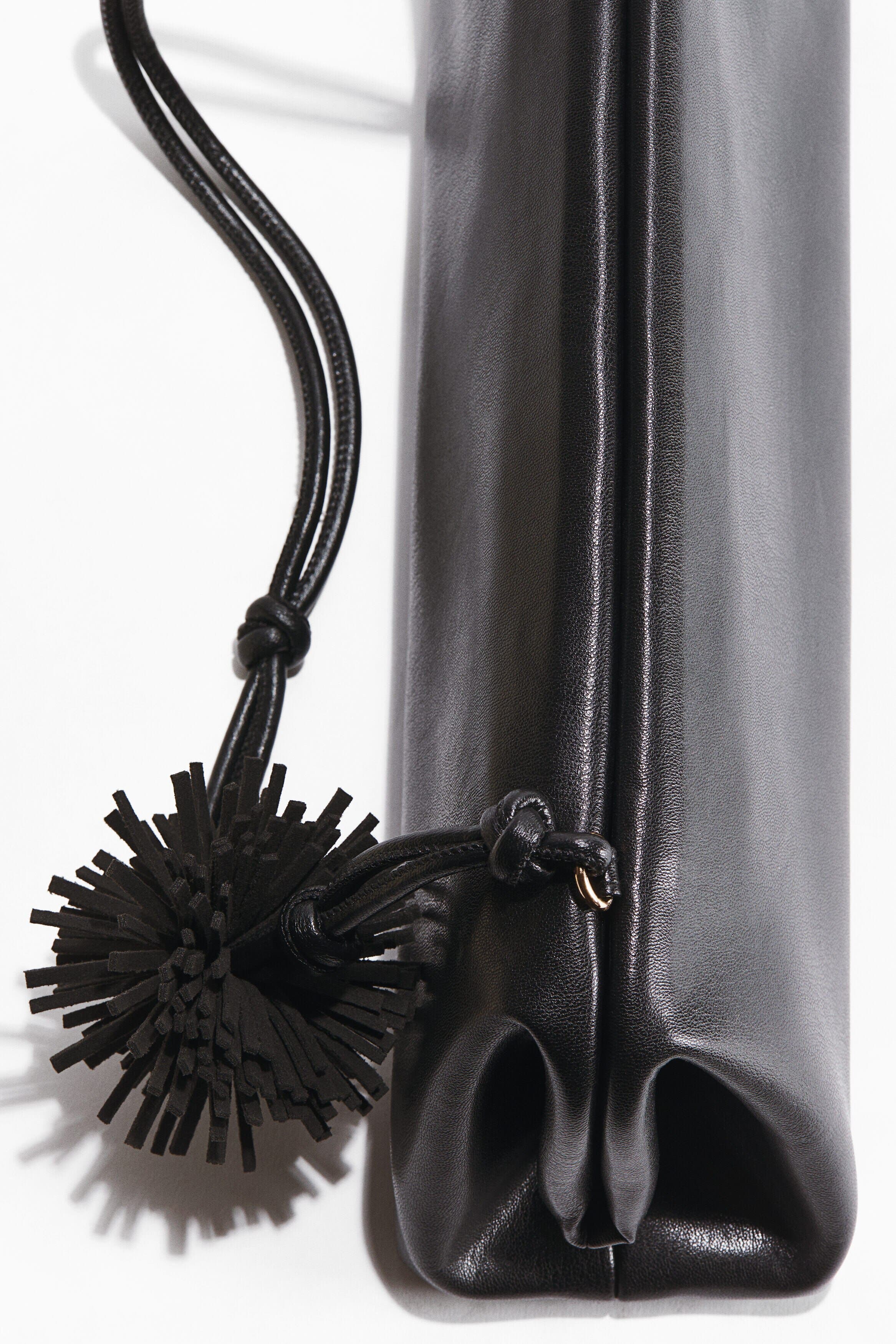 H&M Pompom-detail Shoulder Bag, Alternate, color, Black