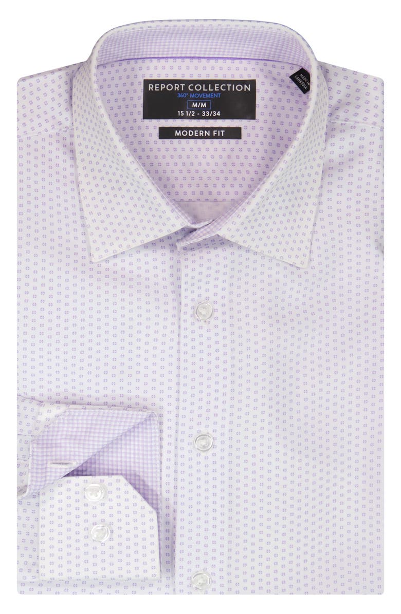 Report Collection Modern Fit Geometric Print 4-Way Stretch Button-Up Shirt, Alternate, color, Lavender