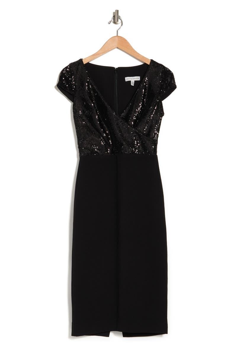 Sequin Surplice Cap Sleeve Sheath Dress, Alternate, color, BLACK