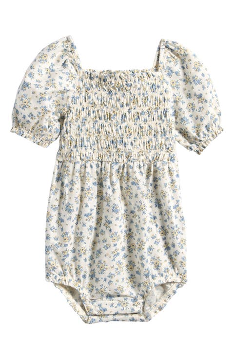 Smocked Organic Cotton & Linen Bodysuit (Baby)