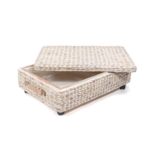 Happimess Chett Minimalist Hand-woven Hyacinth/wood Underbed Storage Bin With Wheels And Handles In White Wash