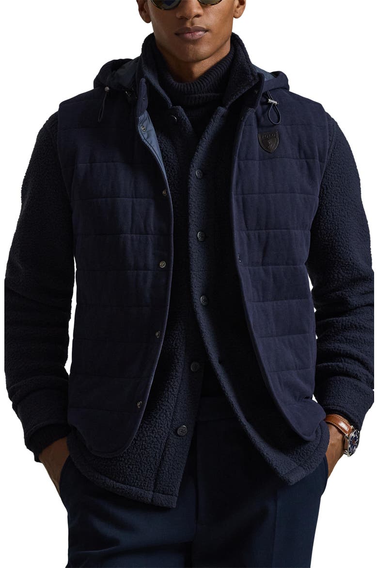 Quilted Hooded Jersey Vest, Main, color, RL NAVY