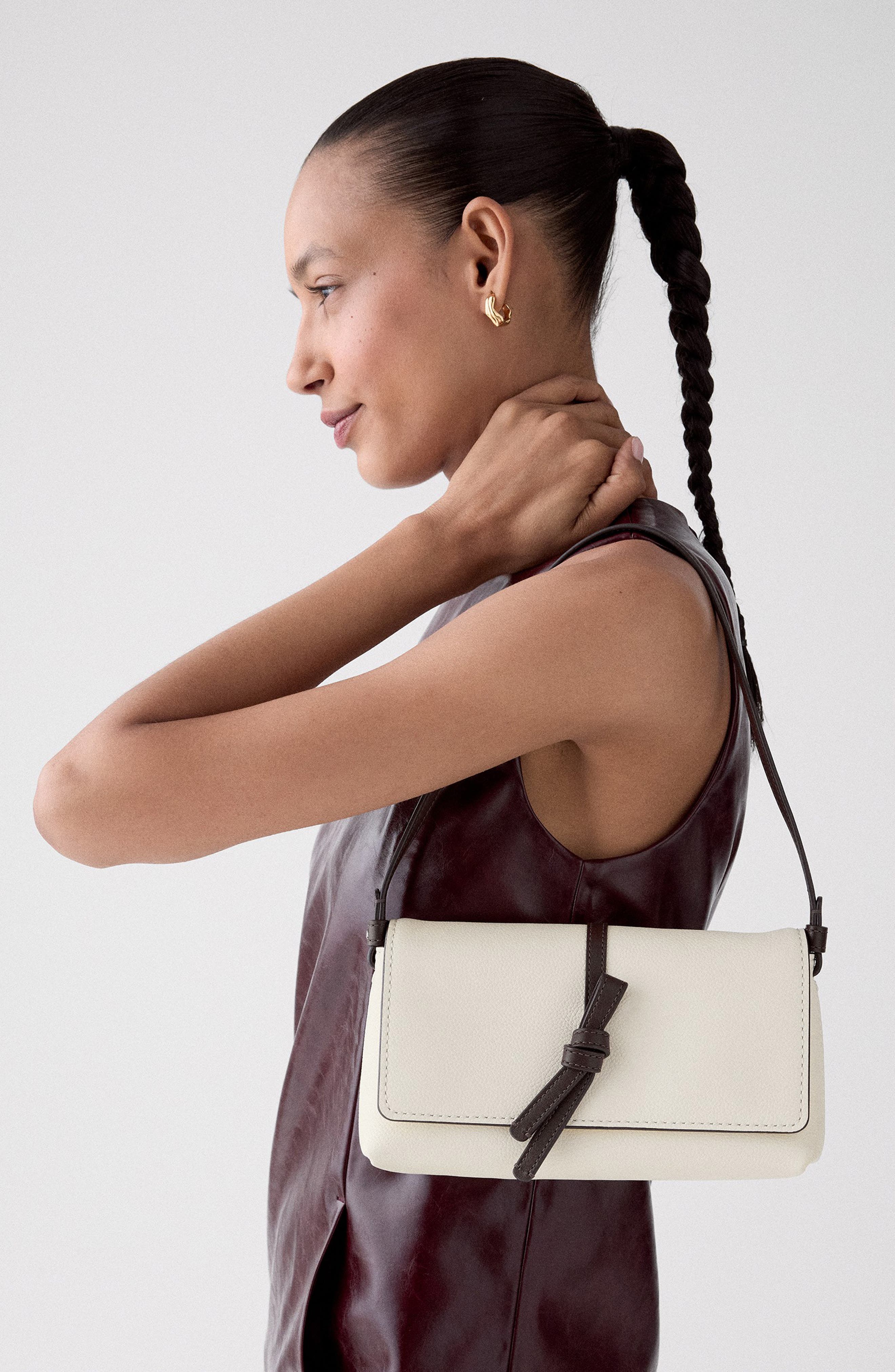 Loop Colorblocked Pebbled Leather Shoulder Bag, Alternate, color, CASHEW MILK MULTI