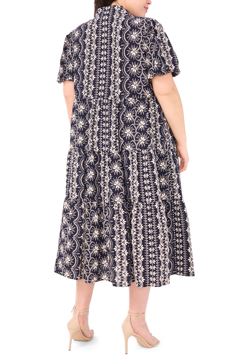 CeCe Floral Puff Sleeve Tiered Maxi Shirtdress, Alternate, color, Classic Navy