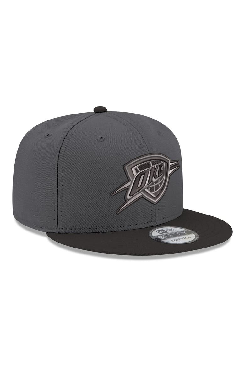 Men's New Era Gray/Black Oklahoma City Thunder Logo 2-Tone 9FIFTY Snapback Hat, Alternate, color, Gray