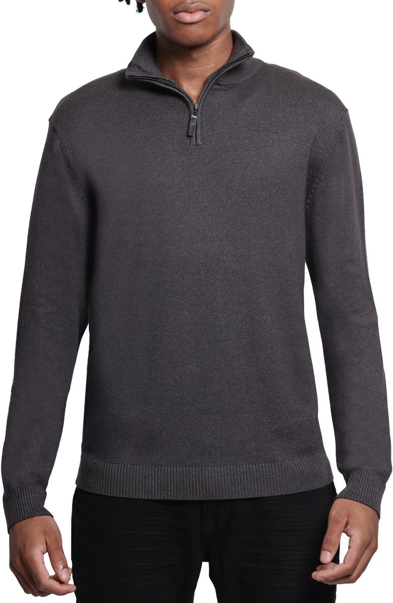 XRAY Quarter Zip Mock Neck Sweater, Main, color, Heather Charcoal