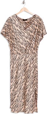 Renee C Zebra Print Short Sleeve Satin Midi Dress