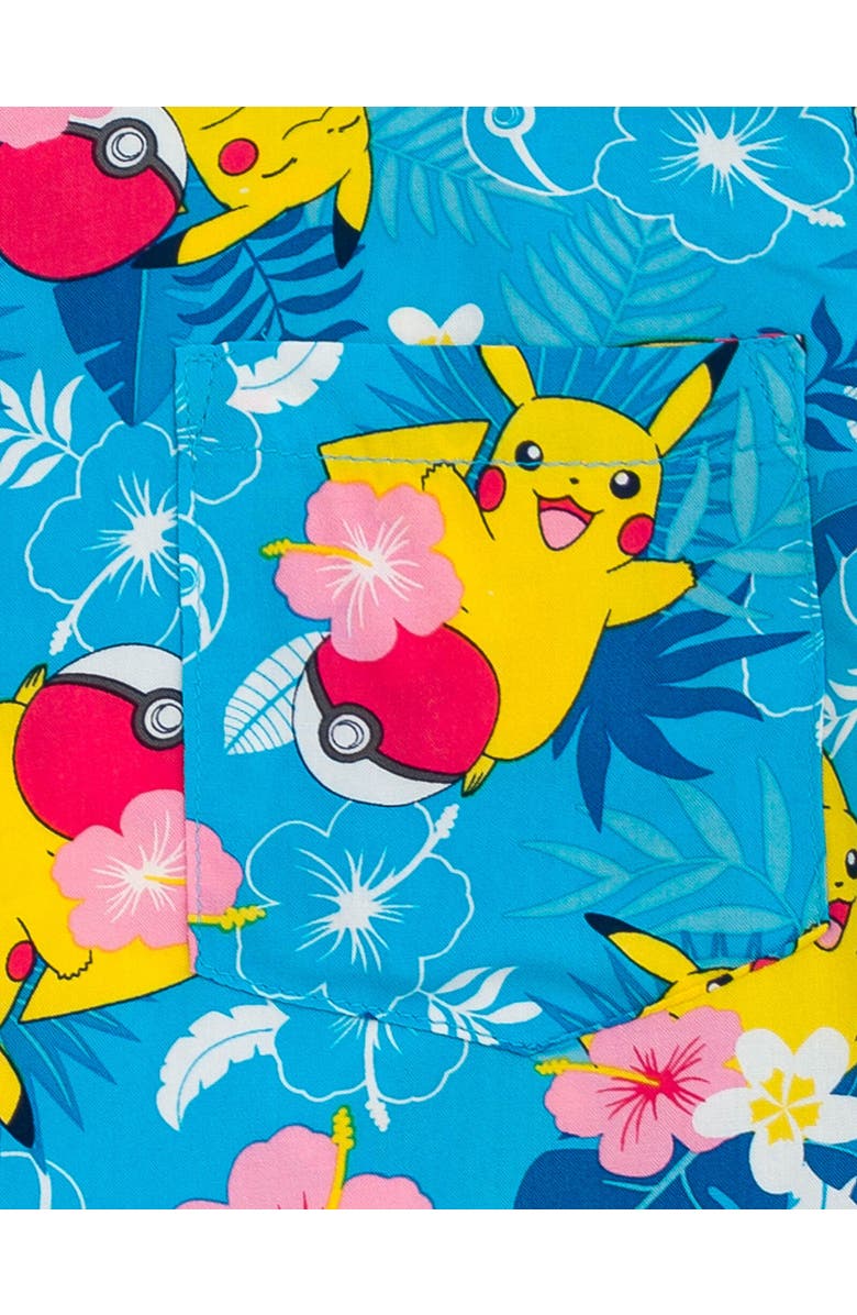POKEMON Pikachu Short Sleeve Button Down Shirt, Alternate, color, Blue