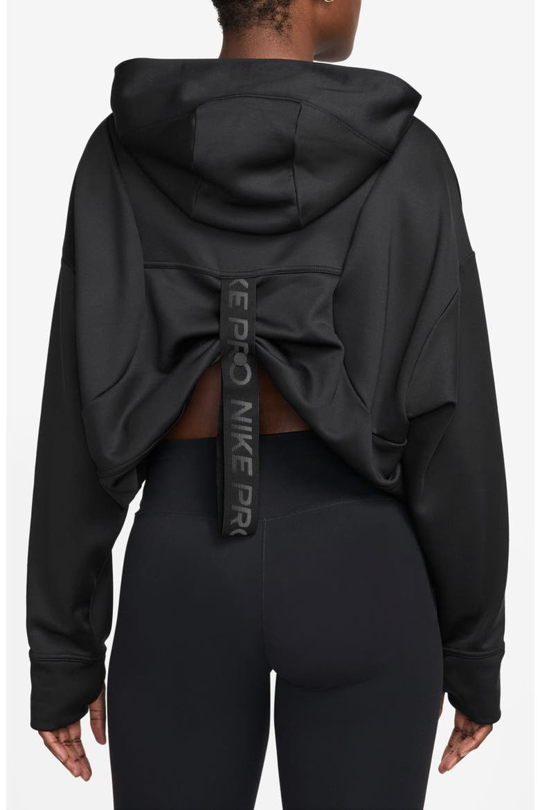 Pro Therma-FIT Crop Fleece Hoodie, Alternate, color, BLACK/WHITE