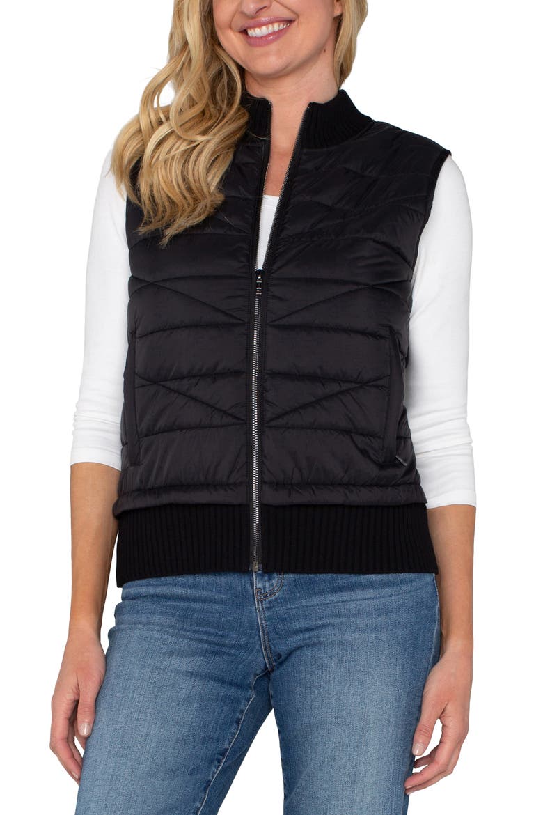 Quilted Mixed Media Vest, Main, color, BLACK