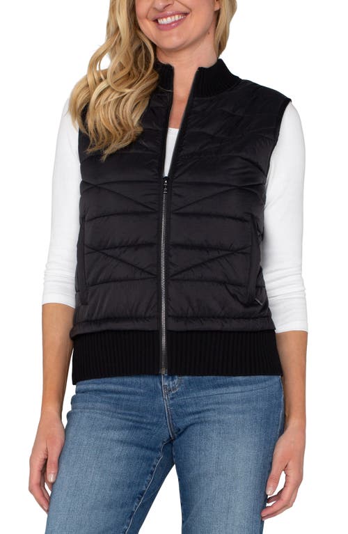 Liverpool Los Angeles Quilted Mixed Media Vest In Black