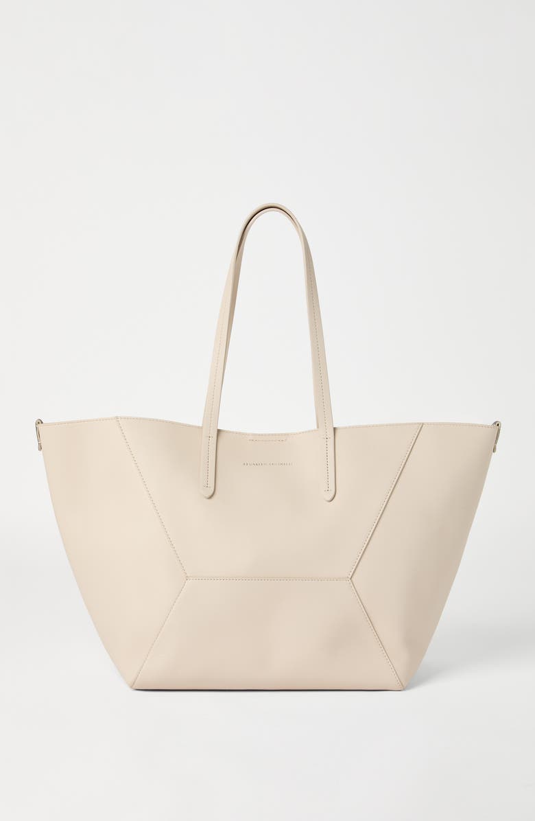 Brunello Cucinelli Calfskin BC Duo bag, Alternate, color, Ivory