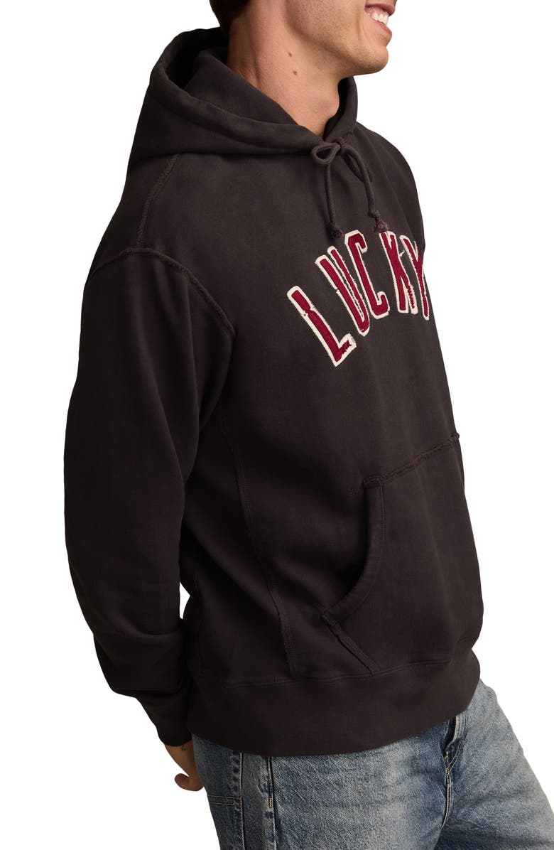 Lucky Brand Arch Logo Appliqué Hoodie, Alternate, color, Navy